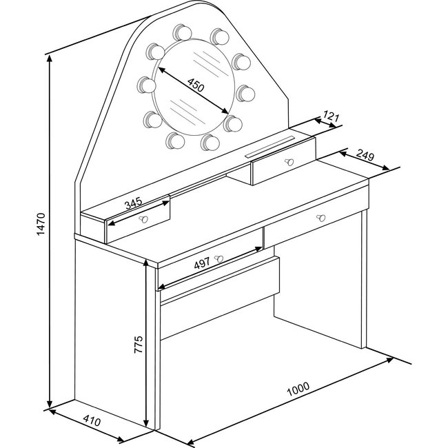 Trasman Kaptafel Vanity Star - Make-up tafel - Eiken/wit