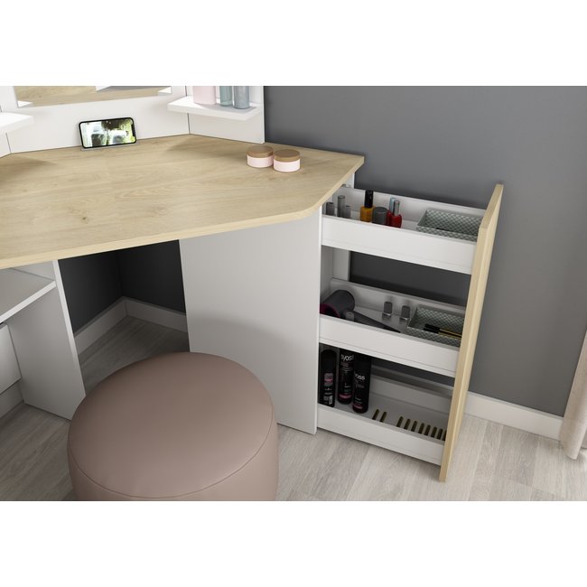 Trasman Kaptafel Vanity Chic - Make-up tafel - Eiken/wit