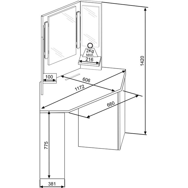 Trasman Kaptafel Vanity Chic - Make-up tafel - Eiken/wit
