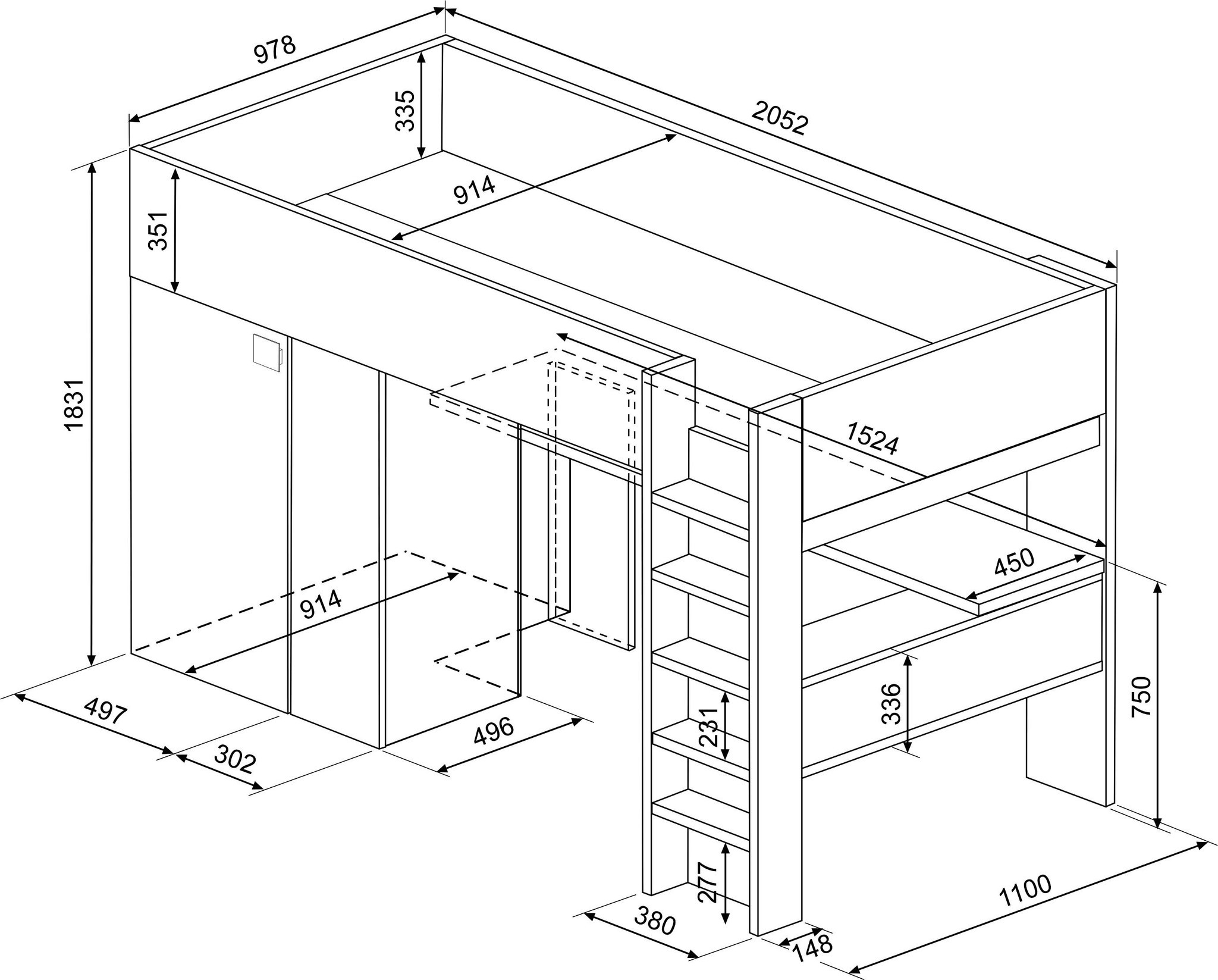 Trasman - slaper Beau & kast - 90x200 - Antraciet