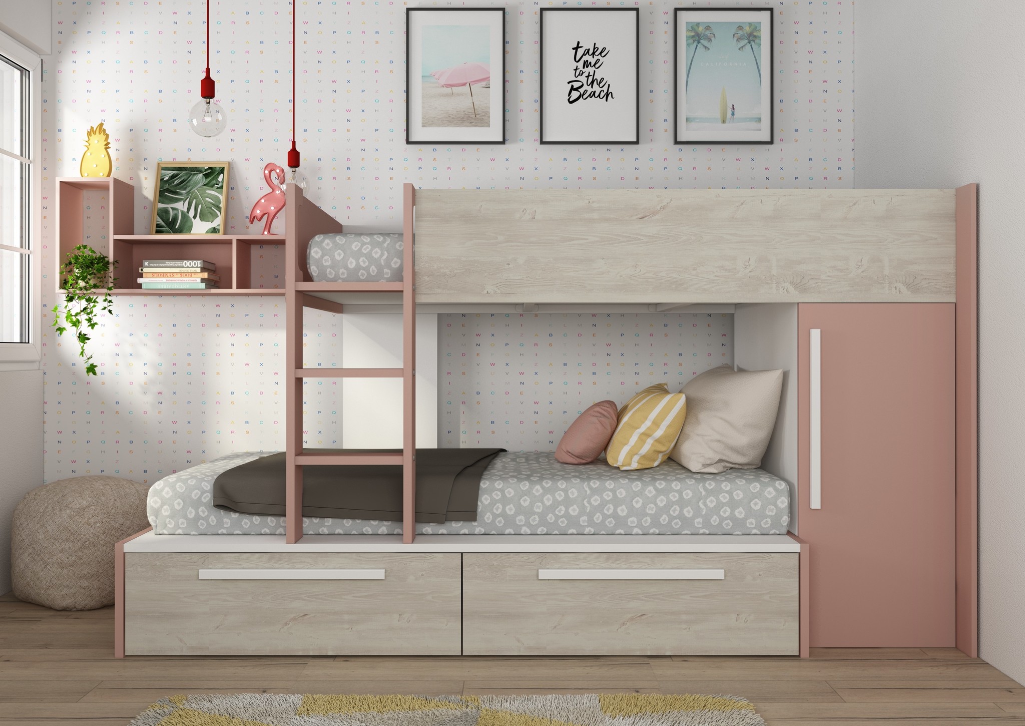 Stapelbed Jules Roze met kast en 2 lades