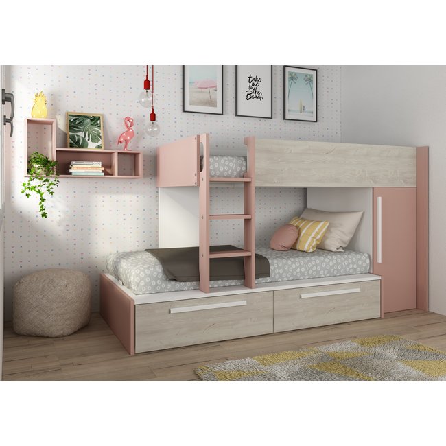 Trasman Stapelbed Jules Roze met kast en 2 lades