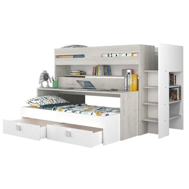 Trasman Hoogslaper Spectra Grijseiken met bureau en bed