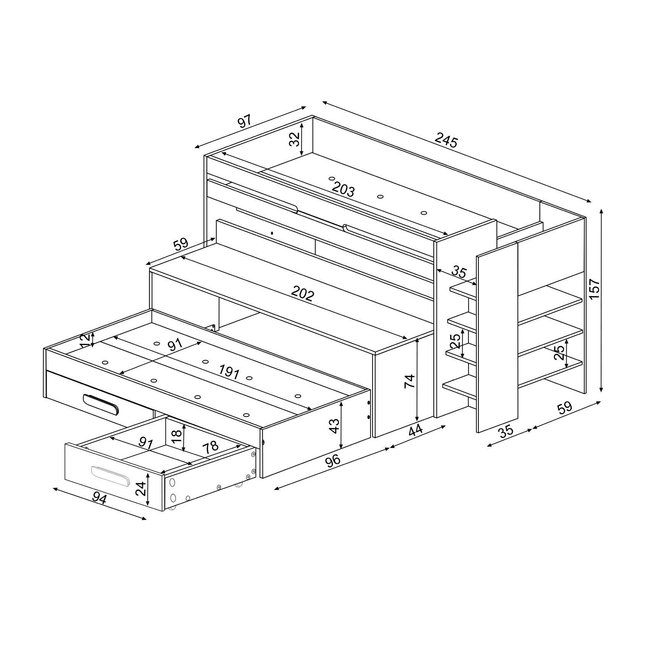 Trasman Hoogslaper Spectra Blauw met bureau en bed