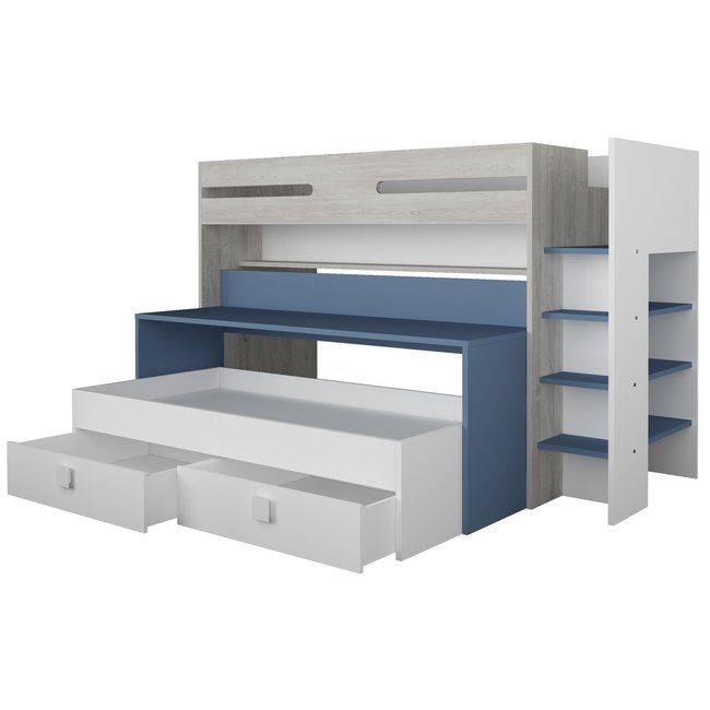 Trasman Hoogslaper Spectra Blauw met bureau en bed