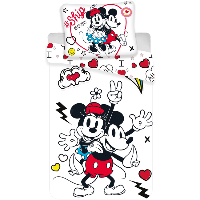 Disney Minnie Mouse Dekbedovertrek Retro Heart - 140 x 200 cm + 70 x 90 cm - Polyester