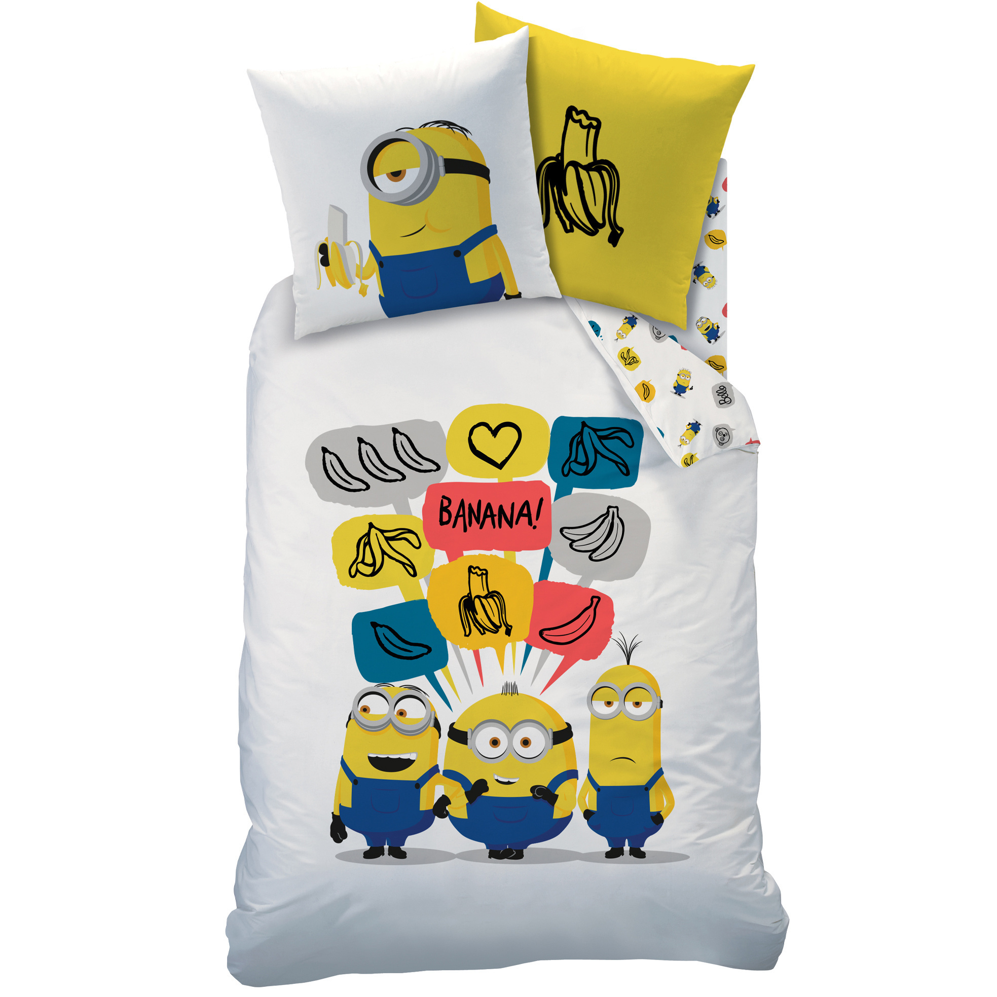 Minions Banana - Dekbedovertrek - Eenpersoons - 140 x 200 cm - Wit