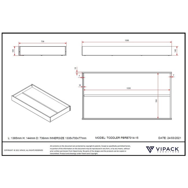 Vipack Peuterbed Toddler Wit - 70x140 met opberglade