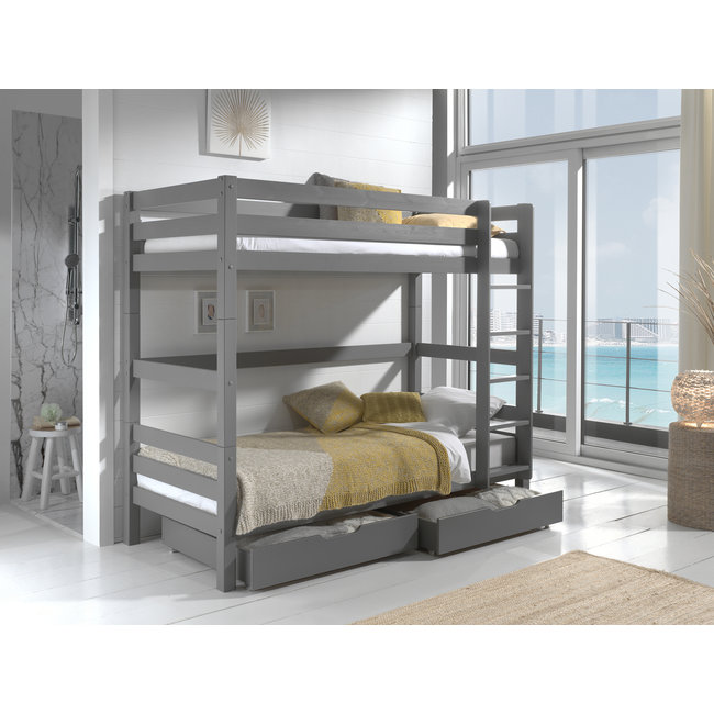 Vipack Stapelbed Pino Grijs - 160 cm hoog- 90x200 cm