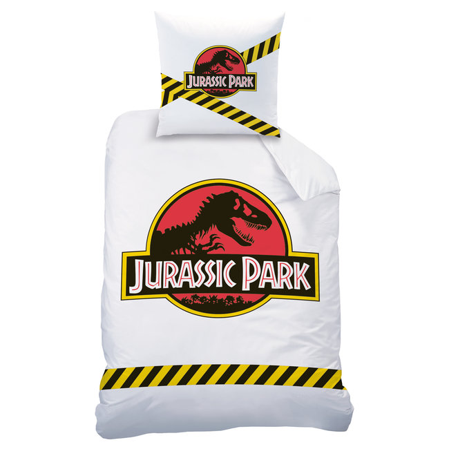 Jurassic Park Dekbedovertrek, Warning - 140x200cm + 1 x 63x63cm - Katoen