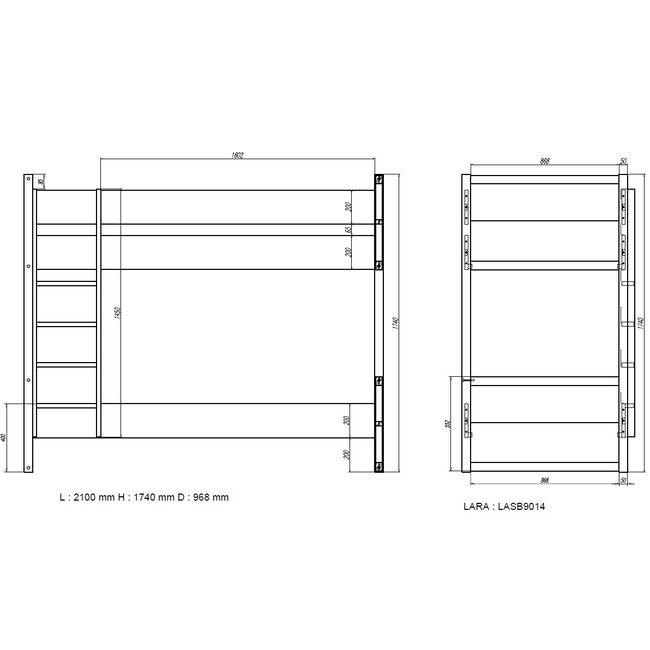 Vipack Stapelbed Lara 90x200 cm- 174 cm hoog