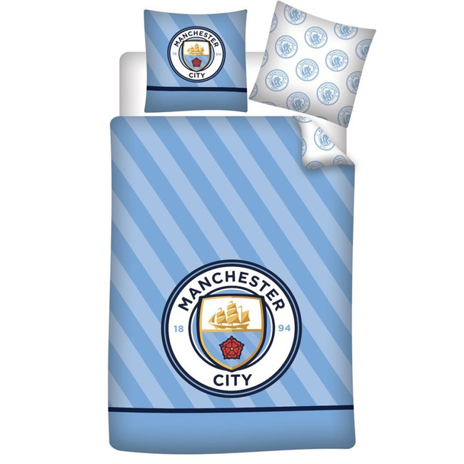 Manchester City Dekbedovertrek, Stripes - 140 x 200 cm + 65 x 65 cm - Katoen