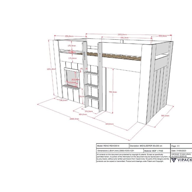 Vipack Halfhoogslaper Reno - Wit