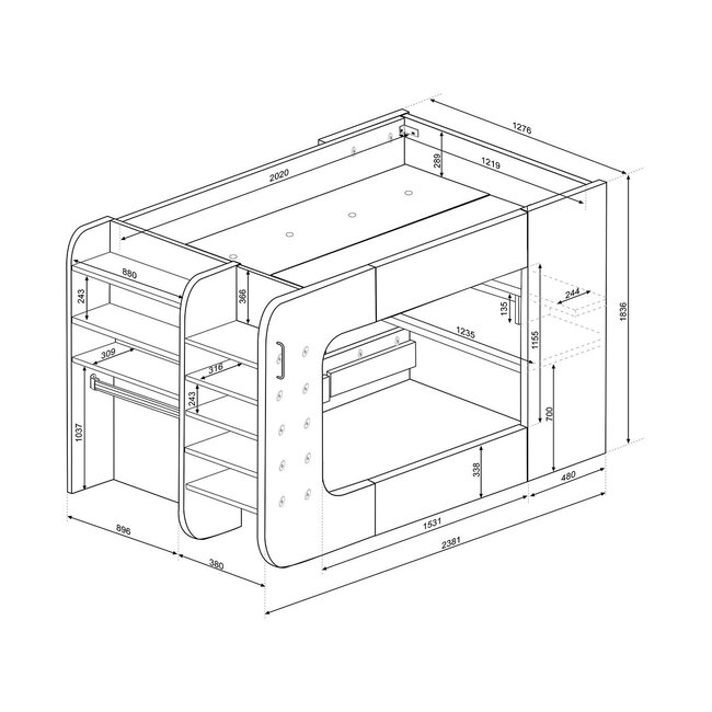 Trasman Hoogslaper The Cube Gamingbed 120x200 - Antraciet