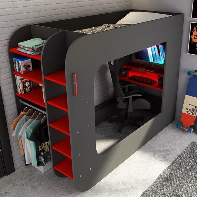 Trasman HoogslaperThe Cube Gamingbed 90x200 - antraciet