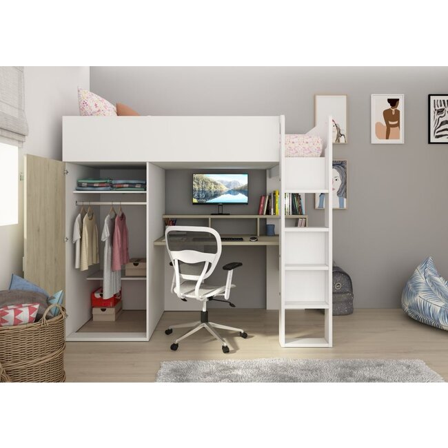 Trasman Hoogslaper Flow eiken/wit- 90x200cm