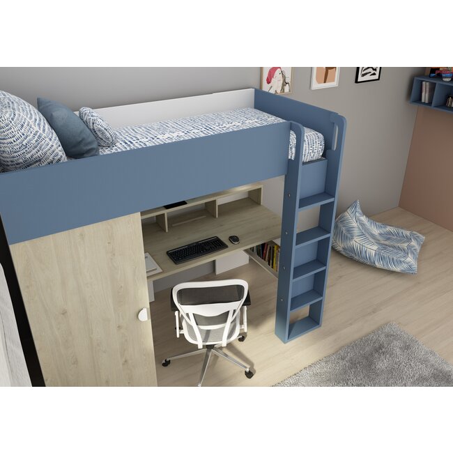 Trasman Hoogslaper Flow eiken/blauw- 90x200cm