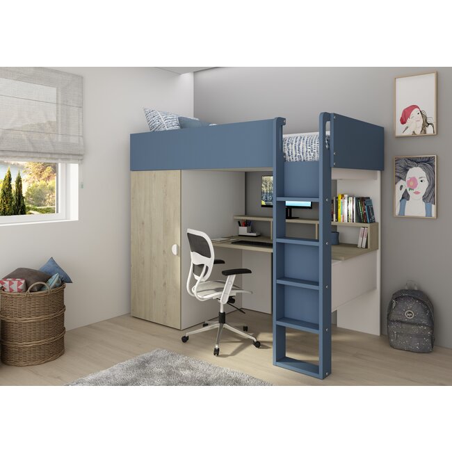 Trasman Hoogslaper Flow eiken/blauw- 90x200cm