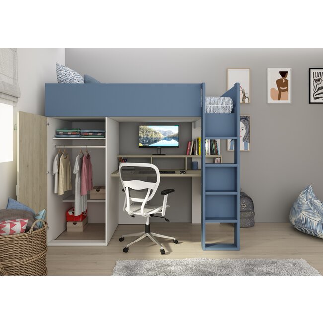 Trasman Hoogslaper Flow eiken/blauw- 90x200cm