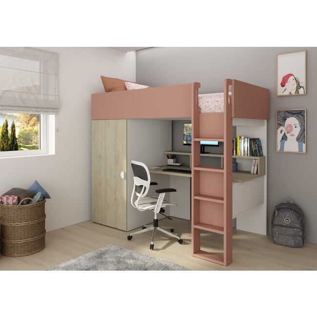 Trasman Hoogslaper Flow eiken/roze- 90x200cm