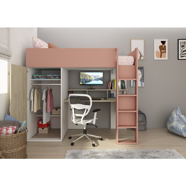 Trasman Hoogslaper Flow eiken/roze- 90x200cm