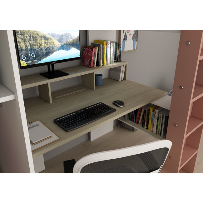 Trasman Hoogslaper Flow eiken/roze- 90x200cm