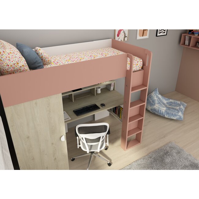 Trasman Hoogslaper Flow eiken/roze- 90x200cm