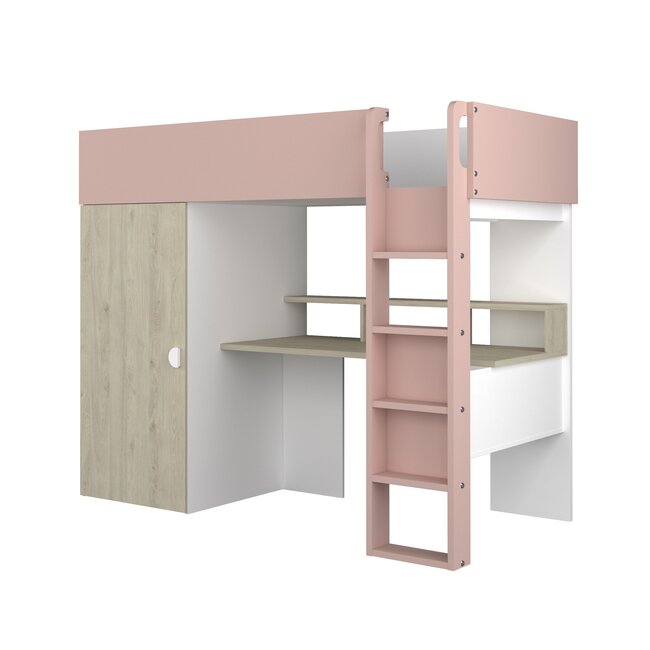 Trasman Hoogslaper Flow eiken/roze- 90x200cm