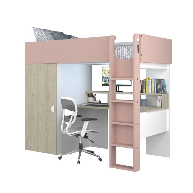 Trasman Hoogslaper Flow eiken/roze- 90x200cm