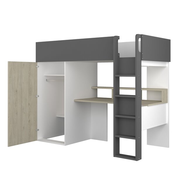 Trasman Hoogslaper Flow eiken/antraciet-90x200cm