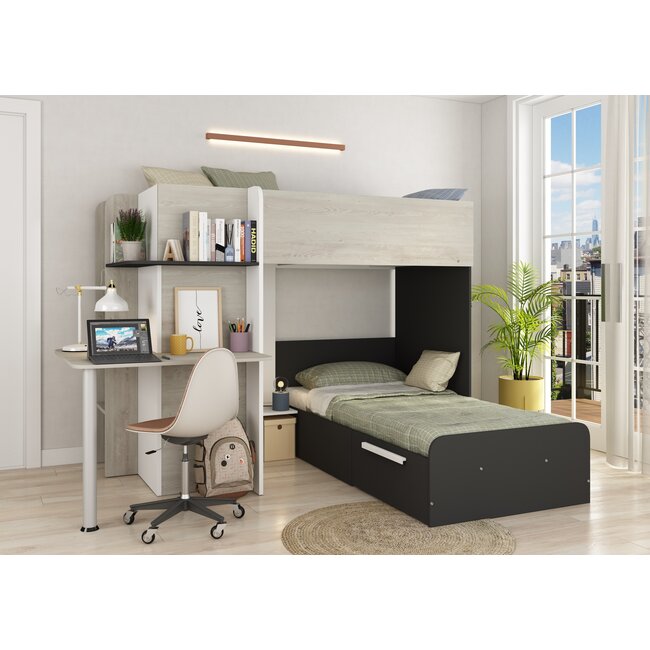 Trasman Stapelbed Palatino met kast en bureau Zwart-  90x190 cm