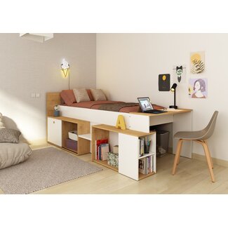 Trasman Halfhoogslaper Gaby met bureau Wit/ Eik -90x200 cm