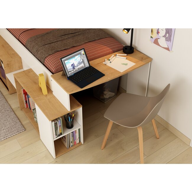 Trasman Kinderbed Gaby met bureau Wit/ Eik -90x200 cm