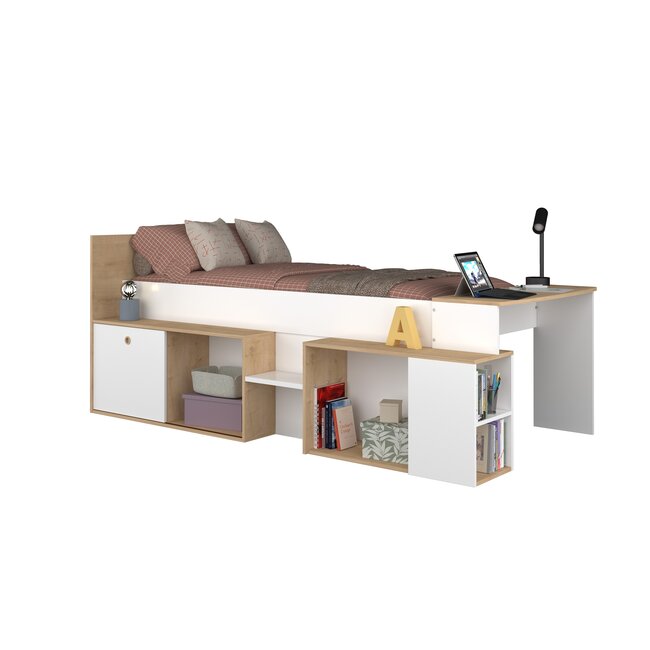 Trasman Kinderbed Gaby met bureau Wit/ Eik -90x200 cm
