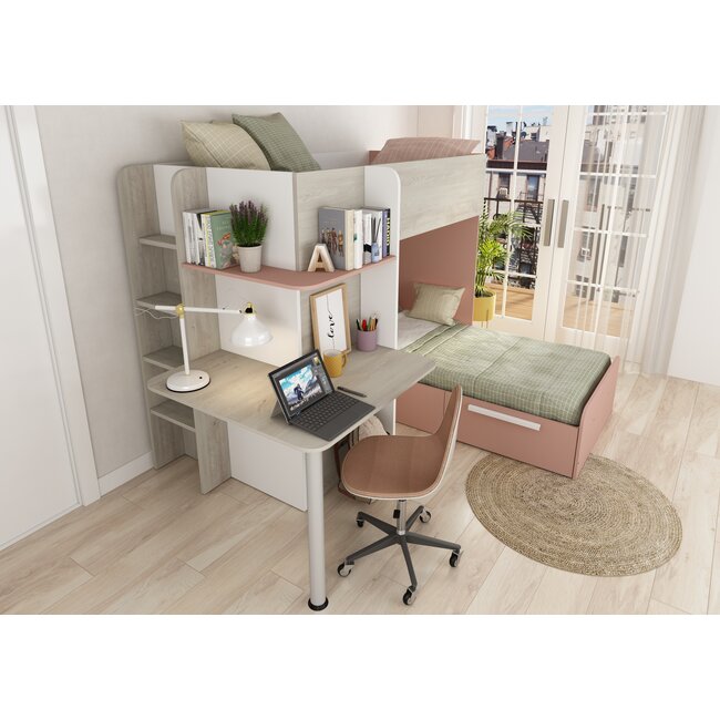 Trasman Stapelbed Palatino met kast en bureau Roze-  90x190 cm