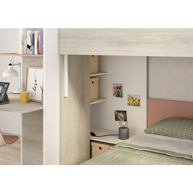 Trasman Stapelbed Palatino met kast en bureau Roze-  90x190 cm