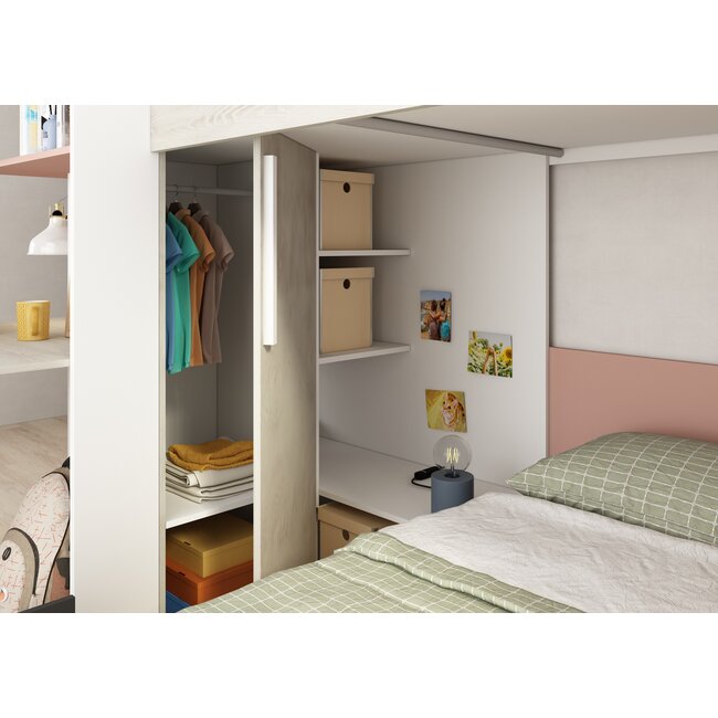 Trasman Stapelbed Palatino met kast en bureau Roze-  90x190 cm