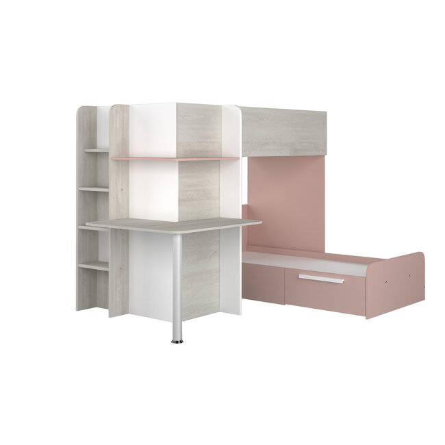 Trasman Stapelbed Palatino met kast en bureau Roze-  90x190 cm