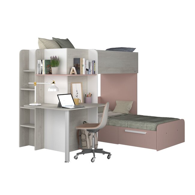 Trasman Stapelbed Palatino met kast en bureau Roze-  90x190 cm
