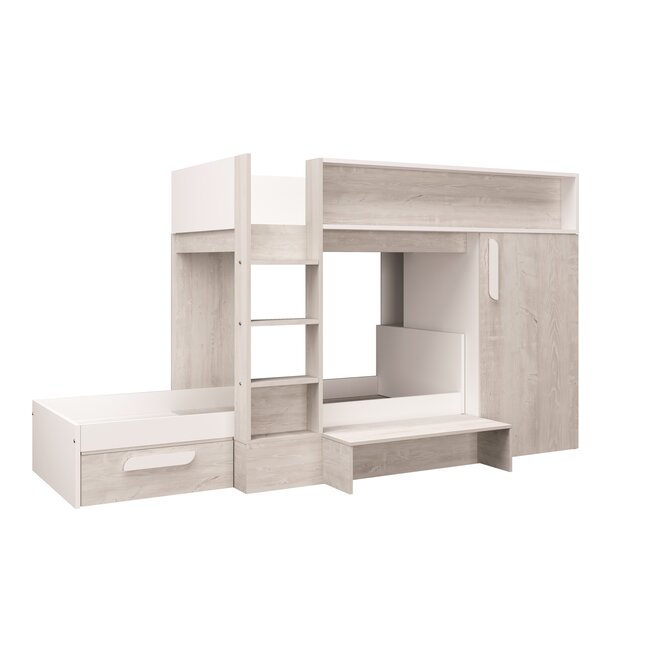 Trasman Stapelbed Beau- Grijs eiken met kast en lade