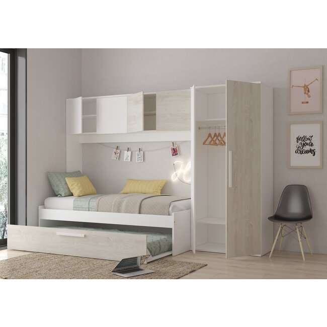 Trasman Kinderbed Artik met slaaplade en kast - Grijs eiken met wit