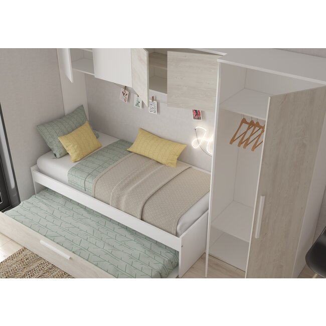 Trasman Kinderbed Artik met slaaplade en kast - Grijs eiken met wit