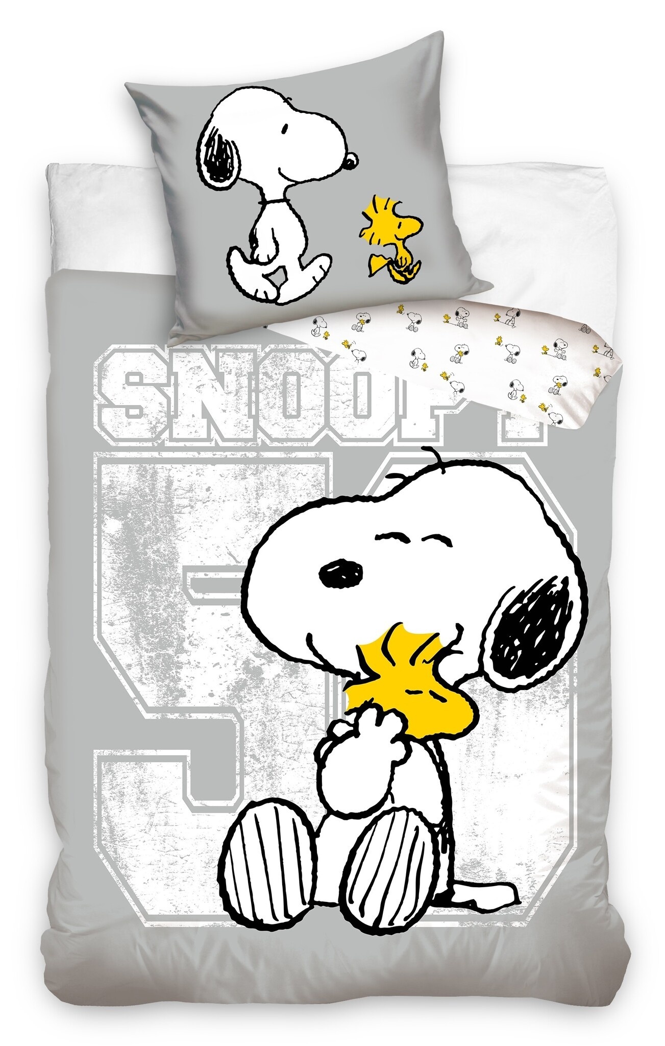 Snoopy dekbedovertrek hug 140 x 200 cm grijs - katoen
