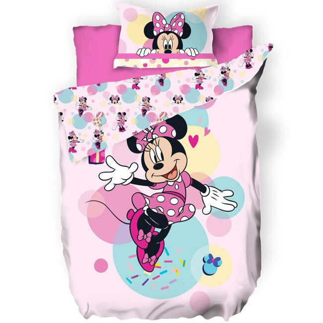 Disney Minnie Mouse Dekbedovertrek, Happy - Eenpersoons - 140 x 200 + 65 x 65 cm - Polycotton