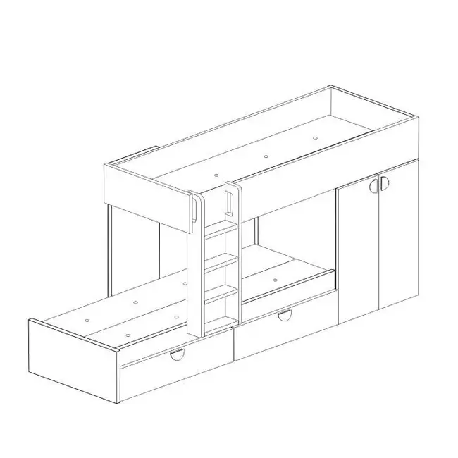 Trasman Stapelbed Flip met kast en 2 lades 90x190 cm - Witgrenen/blauw