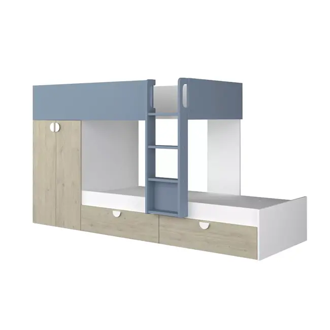 Trasman Stapelbed Flip met kast en 2 lades 90x190 cm - Witgrenen/blauw
