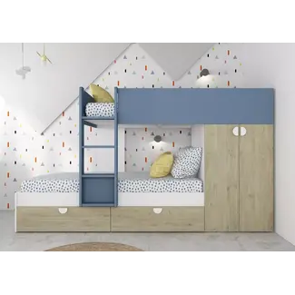 Trasman Stapelbed Flip met kast en 2 lades 90x190 cm - Witgrenen/blauw