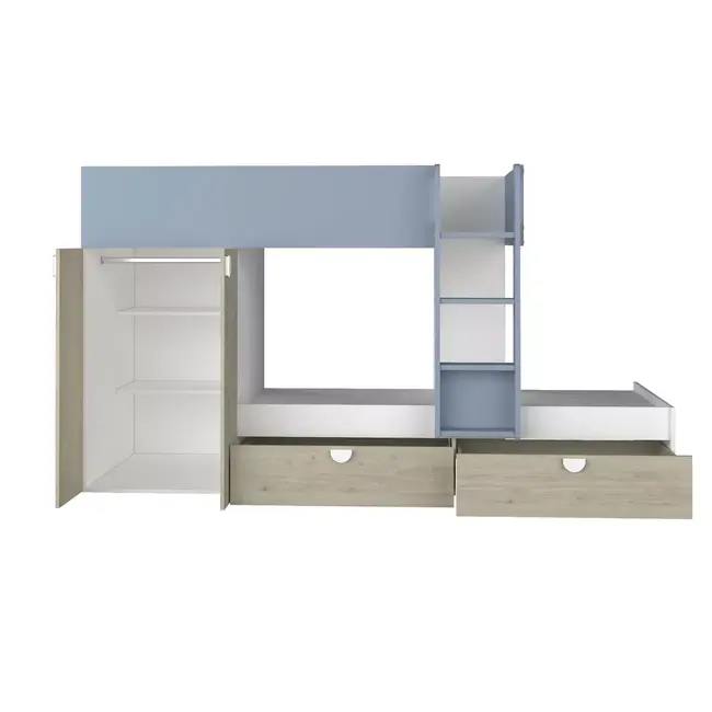 Trasman Stapelbed Flip met kast en 2 lades 90x190 cm - Witgrenen/blauw