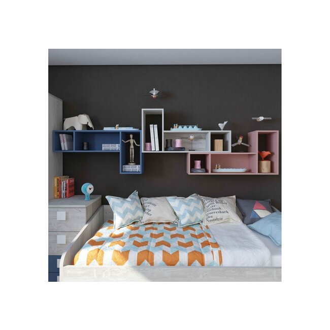 Trasman Stapelbed Flip met kast en 2 lades 90x190 cm - Witgrenen/blauw
