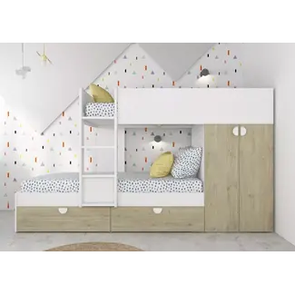 Trasman Stapelbed Flip met kast en 2 lades 90x190 cm - Witgrenen/wit